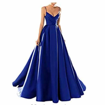 Women's Spaghetti V-Neck Prom Dresses Long Side Split Formal Evening Gowns