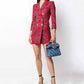 Women Red Plaid Short Double Breasted Mini Dress