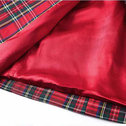 Women Red Plaid Short Double Breasted Mini Dress