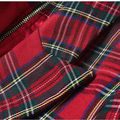 Women Red Plaid Short Double Breasted Mini Dress