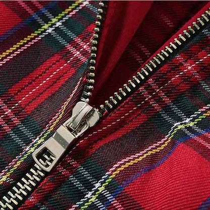 Women Red Plaid Short Double Breasted Mini Dress