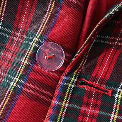 Women Red Plaid Short Double Breasted Mini Dress