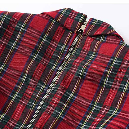 Women Red Plaid Short Double Breasted Mini Dress