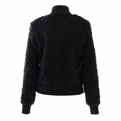 Women stand collar zipper cardigan warm winter coats woolen jacket