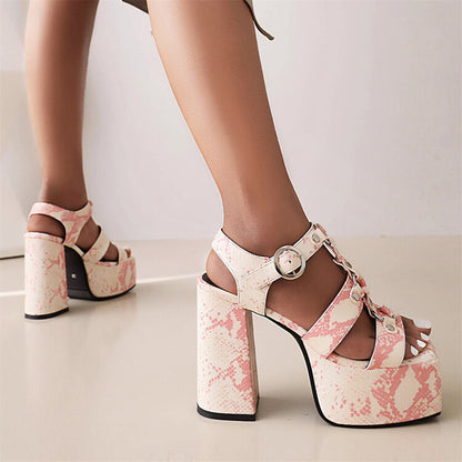 Chunky Heel Platform Strappy Sandals with Square Open Toe