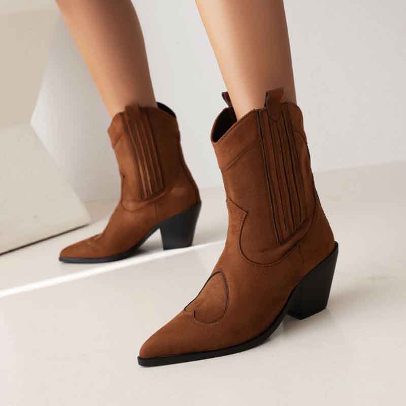 Cowgirl Boots Women Western Boots with Pull-Up Tabs Ankle Boots
