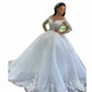Ball Gown Bateau Long Sleeves Sweep/Brush Train Applique Satin Wedding Dresse