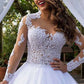 Ball Gown Cathedral Train Long Sleeves Beading Applique Tulle Wedding Dresses
