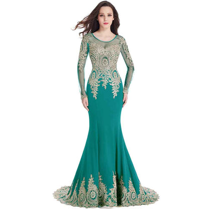 Wedding Crystals Beaded Lace Mermaid Evening Dress for Women Formal Gowns