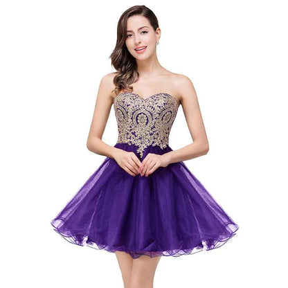 Junior's Gold Lace Applique Short Party Homecoming Dresses