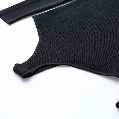 Women Ribbed Black Long Sleeve Bodysuit Tops One Piece Bodycon Jumpsuit