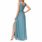 Women's Turquoise Bridesmaid Dress V-Neck Chiffon Formal Evening Dress