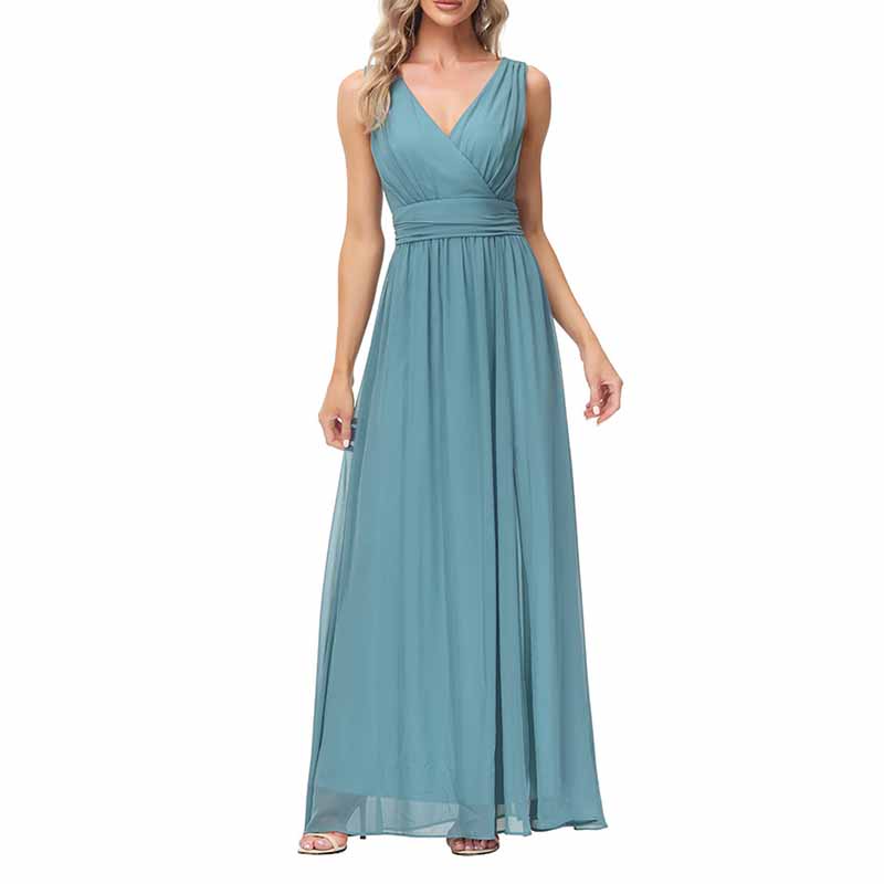 Women's Turquoise Bridesmaid Dress V-Neck Chiffon Formal Evening Dress