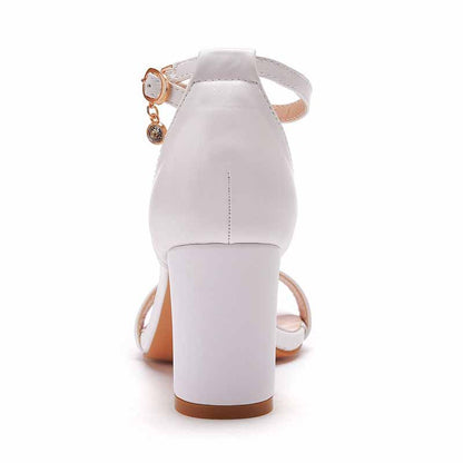 White Buckling Ankle Strap Closure Chunky  Sandal Shoes 1.97" 2.76"
