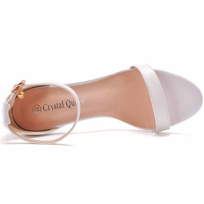 White Buckling Ankle Strap Closure Chunky  Sandal Shoes 1.97" 2.76"