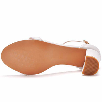 White Buckling Ankle Strap Closure Chunky  Sandal Shoes 1.97" 2.76"
