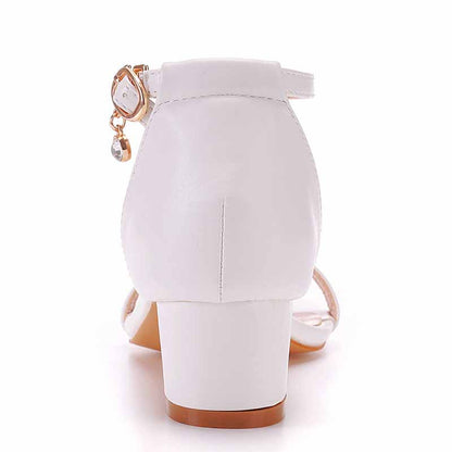 White Buckling Ankle Strap Closure Chunky  Sandal Shoes 1.97" 2.76"