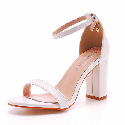 White Buckling Ankle Strap Closure Chunky  Sandal Shoes 1.97" 2.76"