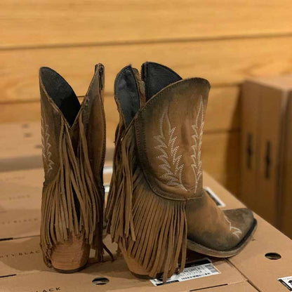 Western Cowboy Cowgirl Short Boots With Fringe Tassels Boot