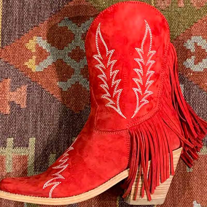 Western Cowboy Cowgirl Short Boots With Fringe Tassels Boot