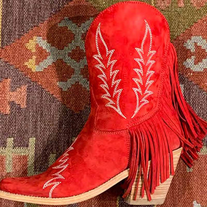 Western Cowboy Cowgirl Short Boots With Fringe Tassels Boot