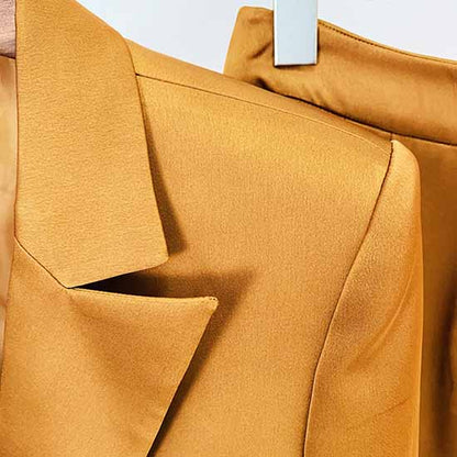 Women's Rust Pantsuit Double Breasted Button Blazer + Wide Trousers