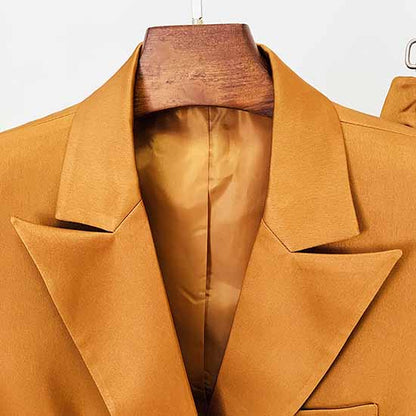 Women's Rust Pantsuit Double Breasted Button Blazer + Wide Trousers