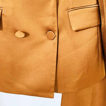 Women's Rust Pantsuit Double Breasted Button Blazer + Wide Trousers