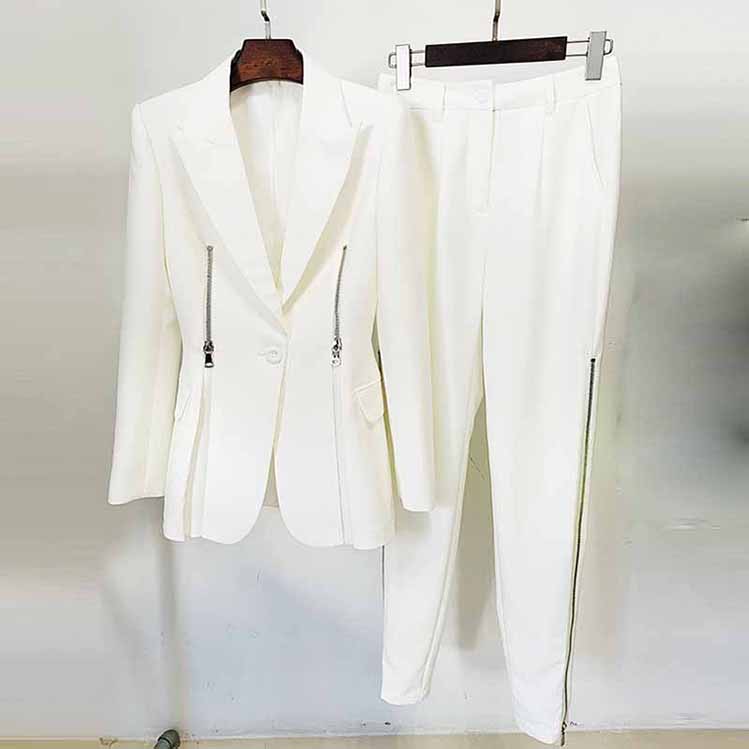 Women Long Sleeves Whit Blazer Pantsuits Two Piece Pants Suit