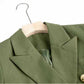 Double Breasted Army Green Blazer With Gold Buttons Slim Fit Belt Jacket