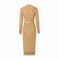 Women midi bodycon dress with sleeves round neck wrap knitted dress