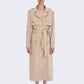 Women over-sized cotton-blend trench-coats belted twill wind coat