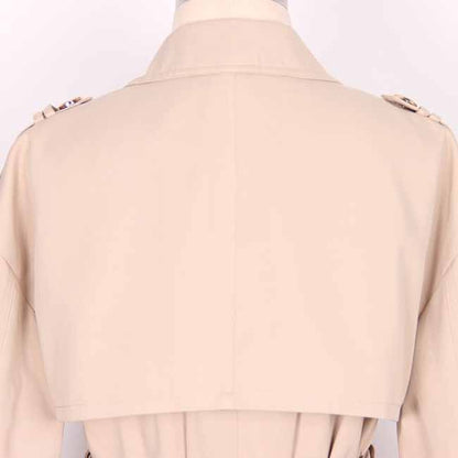 Women over-sized cotton-blend trench-coats belted twill wind coat