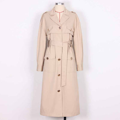 Women over-sized cotton-blend trench-coats belted twill wind coat