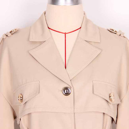 Women over-sized cotton-blend trench-coats belted twill wind coat
