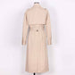 Women over-sized cotton-blend trench-coats belted twill wind coat