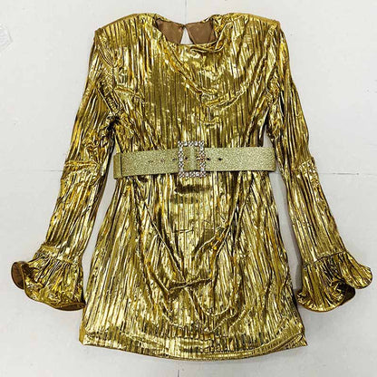 Women's BLING BLING Long Sleeves Ruched Club Party Mini Dresses