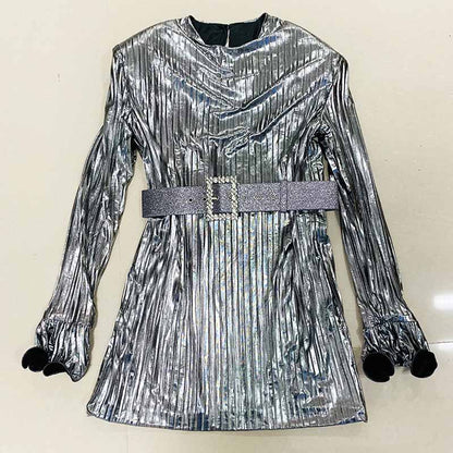 Women's BLING BLING Long Sleeves Ruched Club Party Mini Dresses