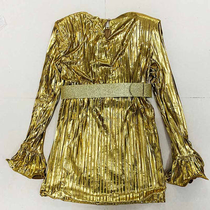 Women's BLING BLING Long Sleeves Ruched Club Party Mini Dresses