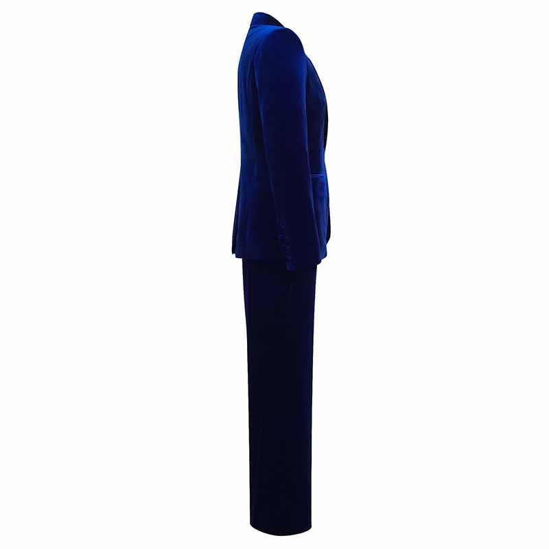 Women Royal Blue Velvet Blazer 2 Piece Suit + Wide Leg Pants suit