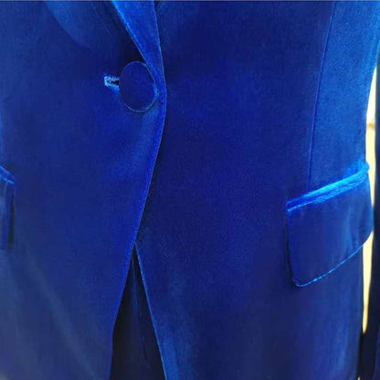Women Royal Blue Velvet Blazer 2 Piece Suit + Wide Leg Pants suit