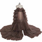 Puffy Ruffles Tulle Robe for Maternity Photoshoot Sheer Off Shoulder Maternity Baby Shower Prom Gown