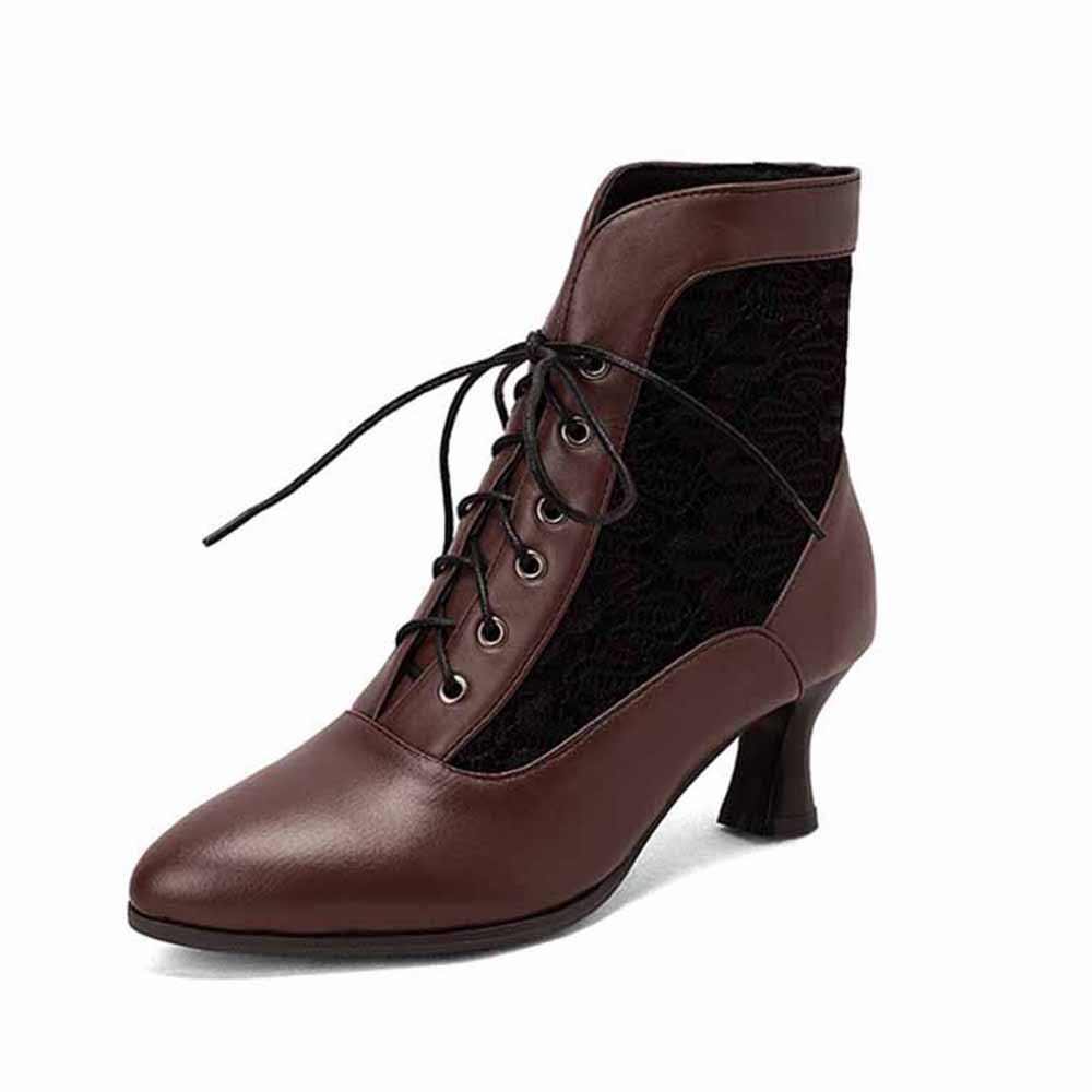 Women's Lace-up Ankle Bootie low heel Boots Plus Size Shoes – SD ...