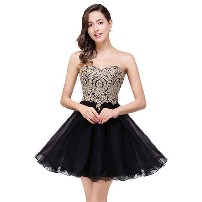 Junior's Gold Lace Applique Short Party Homecoming Dresses