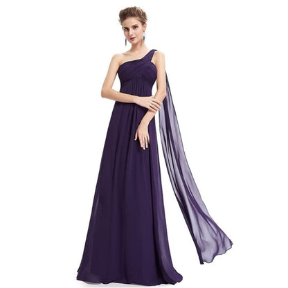 Pleat Chiffon One Shoulder Bridesmaid Dresses Long Evening Gown