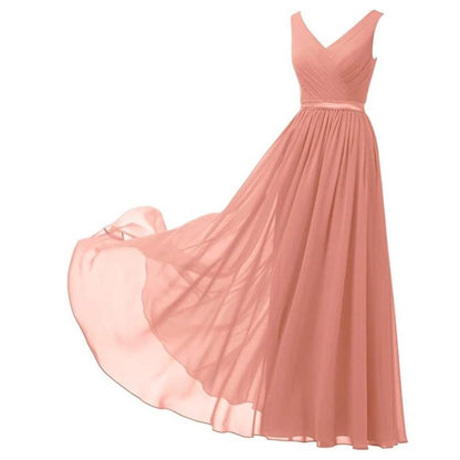 V-Neck Chiffon Bridesmaid Dresses Long Party Evening Formal Dress