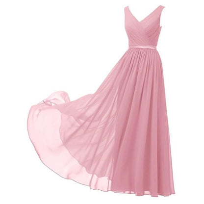 V-Neck Chiffon Bridesmaid Dresses Long Party Evening Formal Dress