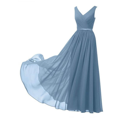 V-Neck Chiffon Bridesmaid Dresses Long Party Evening Formal Dress
