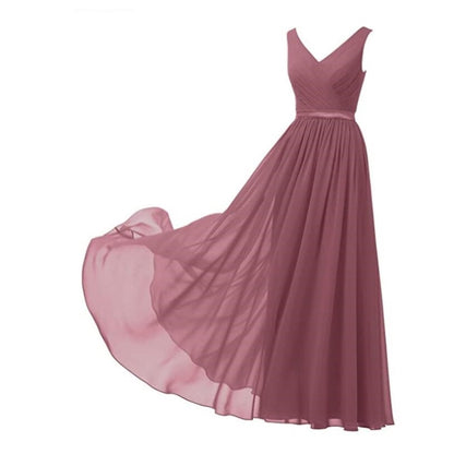V-Neck Chiffon Bridesmaid Dresses Long Party Evening Formal Dress