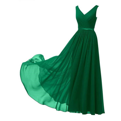 V-Neck Chiffon Bridesmaid Dresses Long Party Evening Formal Dress